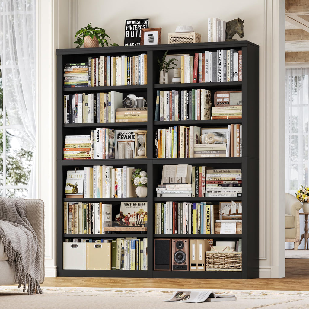 73" Tall Black 6-Tier Double Wide Bookshelf M269499