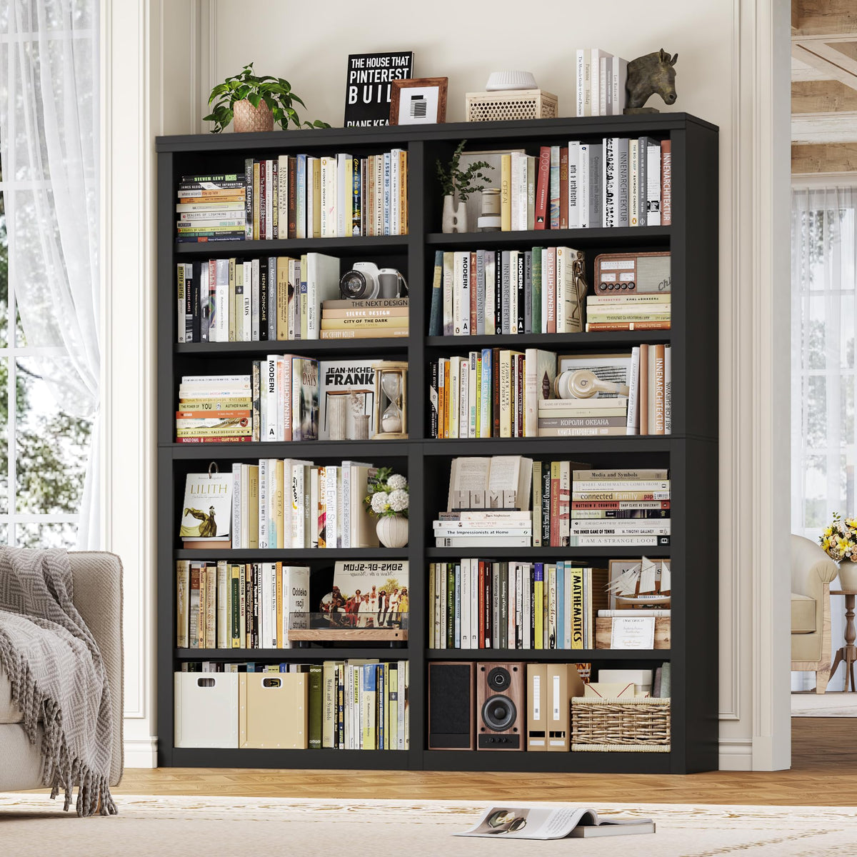 73" Tall Black 6-Tier Double Wide Bookshelf M269499