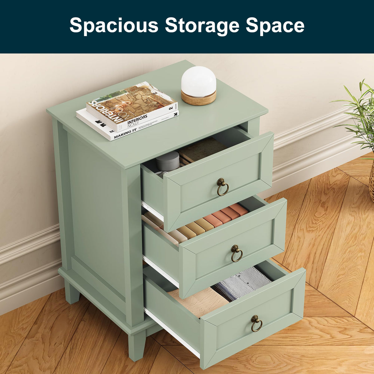 Tall Wooden Nightstand Set of 2 with 3 Drawers L888143