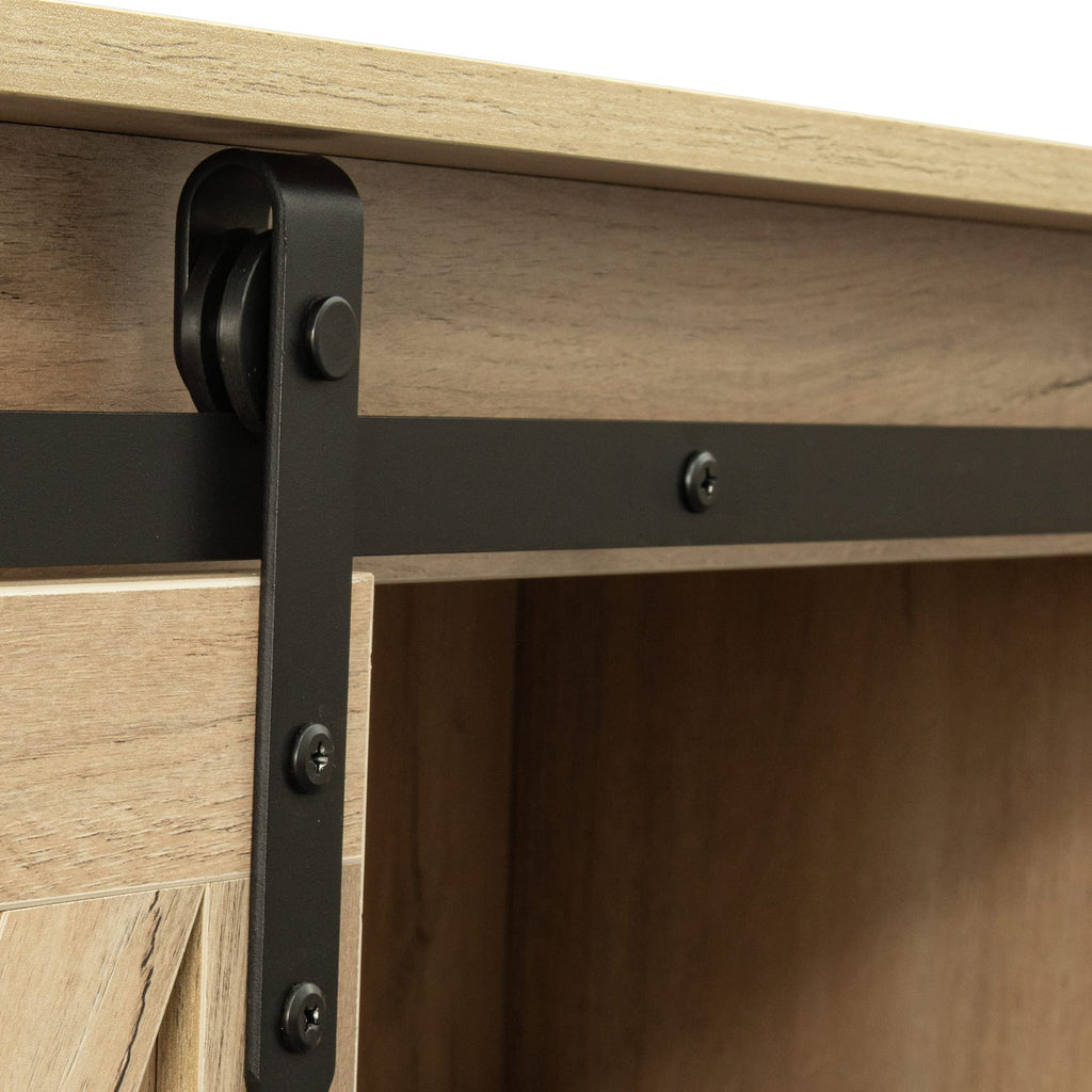 Rustic Oak Wood TV Stand with Sliding Barn Door Z824