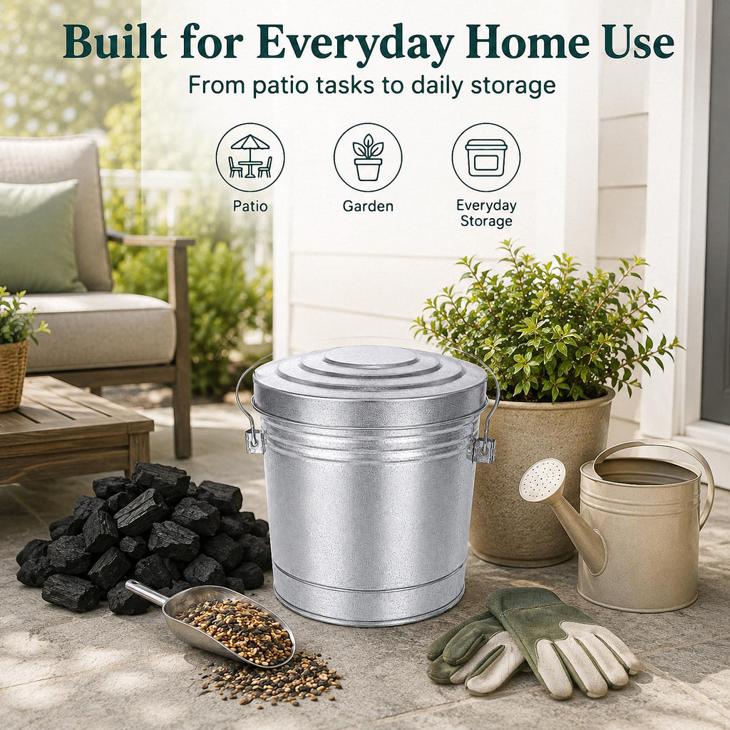 6 Gallon Galvanized Metal Trash Can with Locking Lid W3799