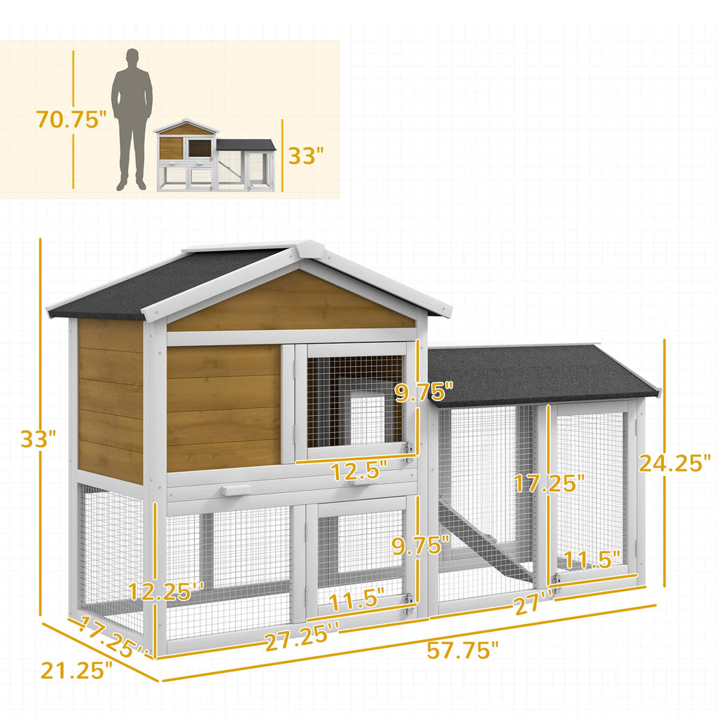 Outdoor Rabbit Hutch, 2-Tier with Ramp and Water-Resistant Roof T791