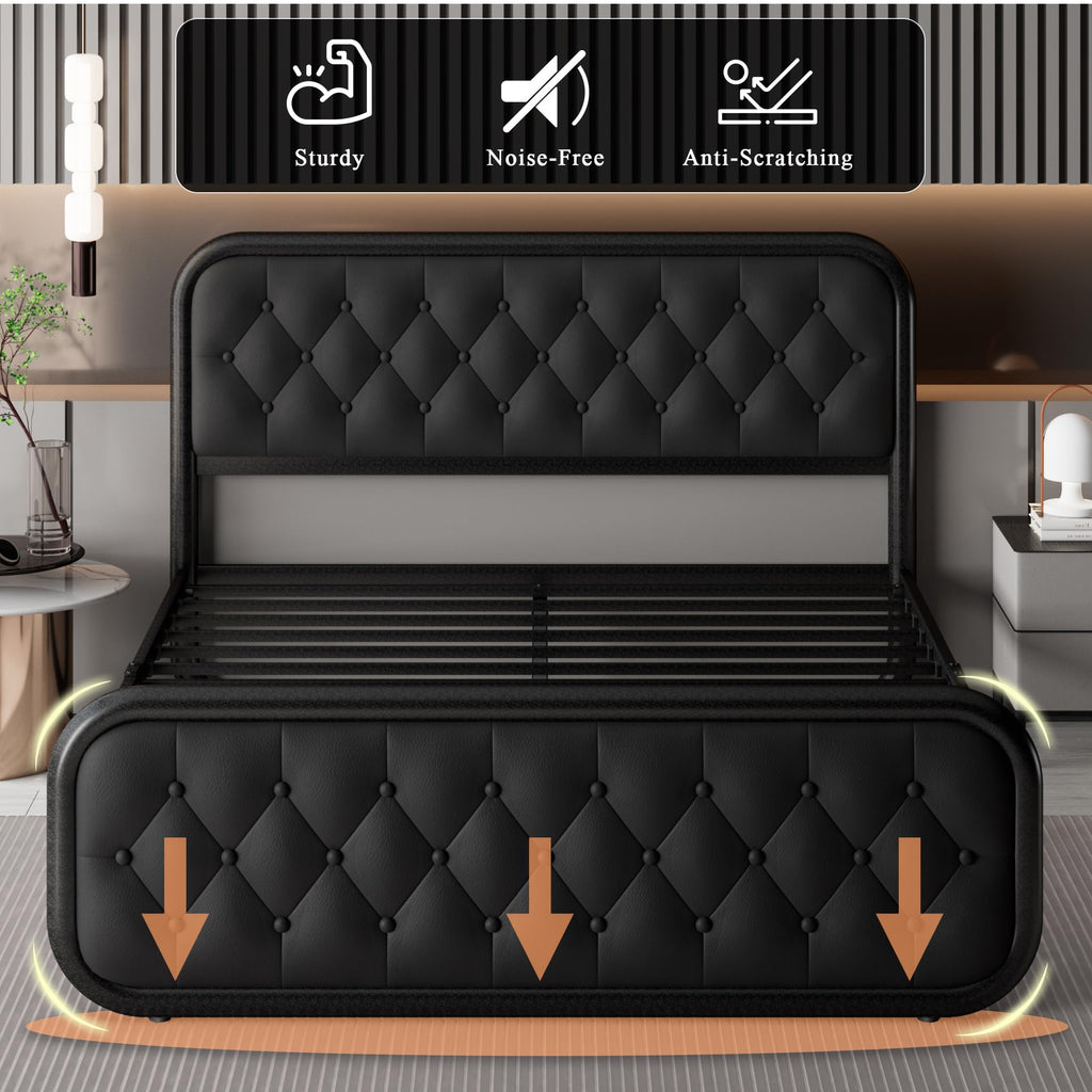 Full Size Upholstered Platform Bed Frame with Faux Leather Headboard S698870