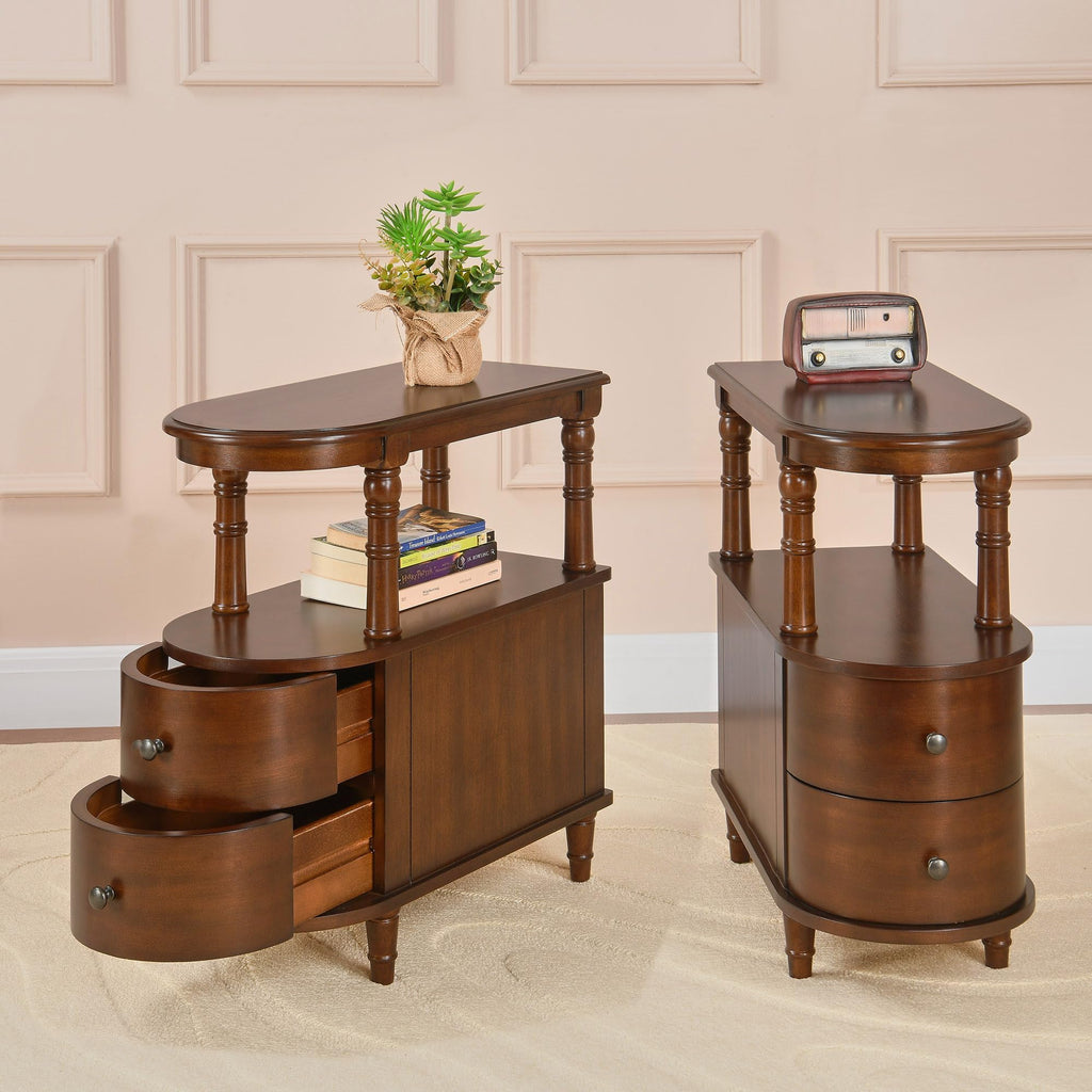 Set of 2 Slim Wood End Table with 2 Drawers & Shelf S640575