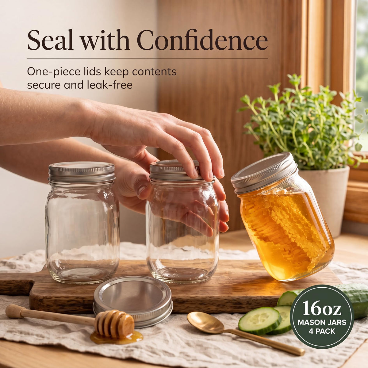 16 oz Clear Glass Mason Jars with Lids C145327