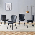 Black Dining Chairs Set of 4 PU Leather Metal Leg Y885888
