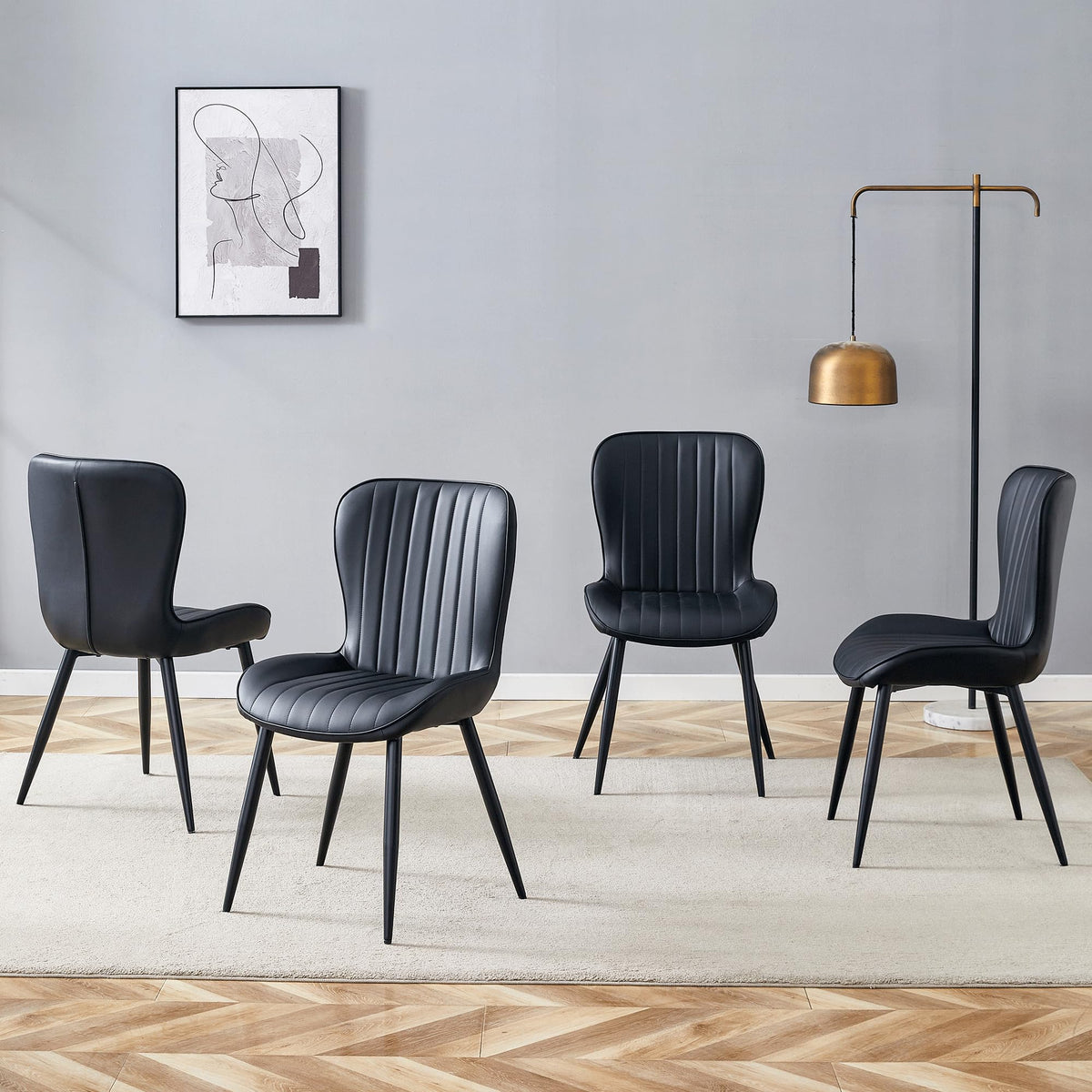 Black Dining Chairs Set of 4 PU Leather Metal Leg Y885888