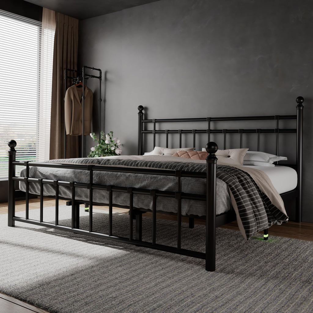 King Size Black Metal Platform Bed Frame with Headboard and Footboard W193840