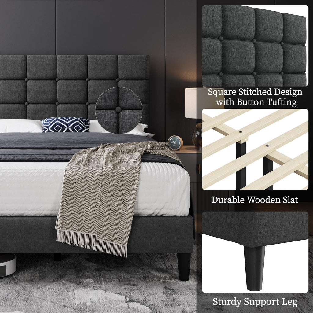 Full Size Upholstered Tufted Bed Frame with Headboard P6962