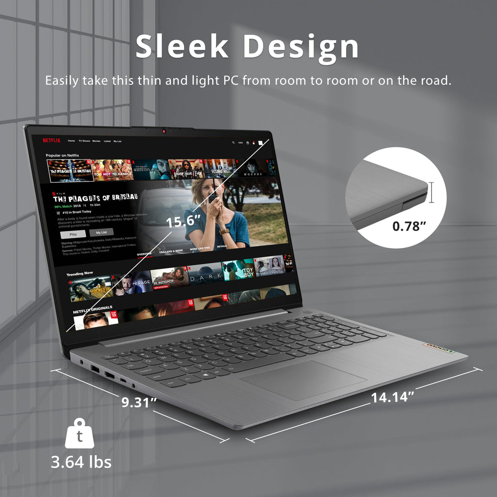 15.6" FHD Touch Laptop, Intel i3, 8GB RAM, 256GB SSD, Grey V7227