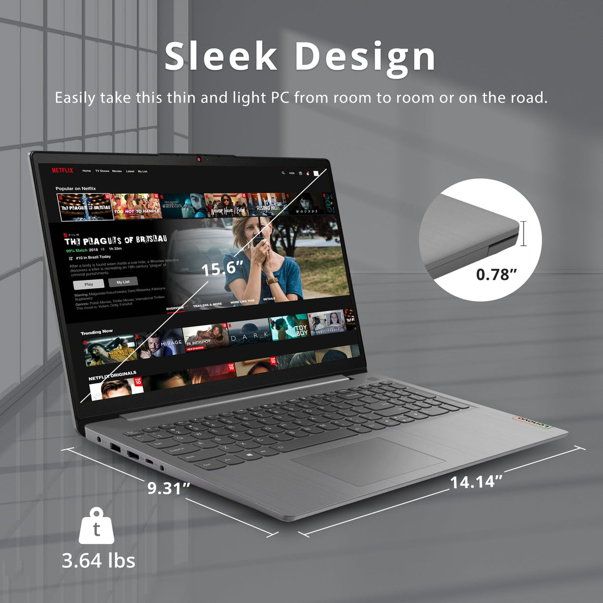 15.6" FHD Touch Laptop, Intel i3, 8GB RAM, 256GB SSD, Grey V7227