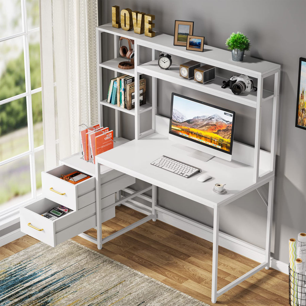 55 Inch Computer Desk with 2 Drawers and Storage Shelves D149