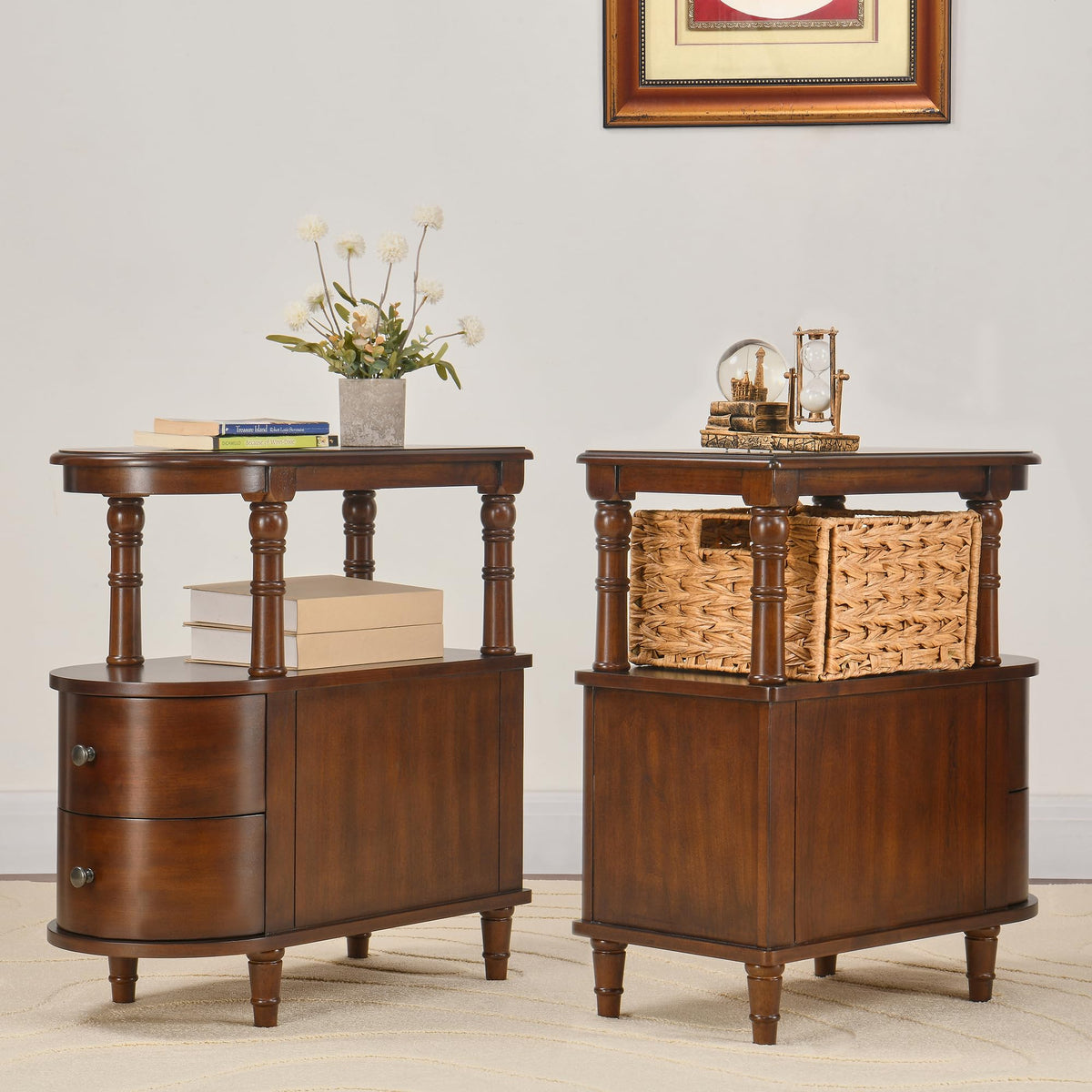 Set of 2 Slim Wood End Table with 2 Drawers & Shelf S640575