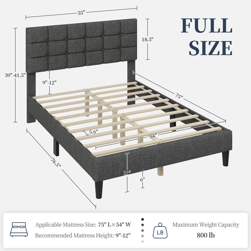 Full Size Upholstered Tufted Bed Frame with Headboard P6962