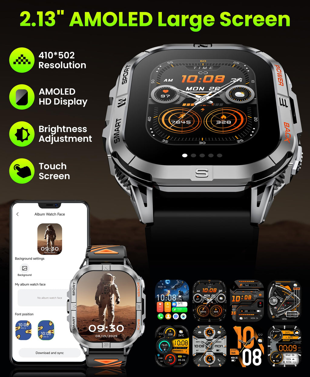 Black GPS Compass AMOLED Smart Watch Q493535