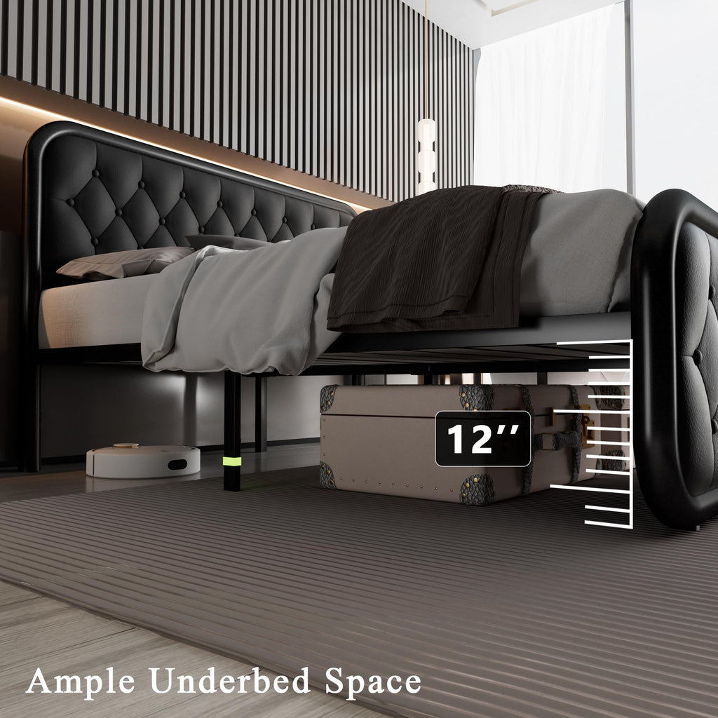 Full Size Upholstered Platform Bed Frame with Faux Leather Headboard S698870