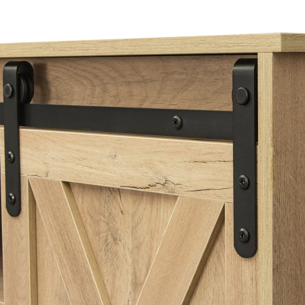 Rustic Oak Wood TV Stand with Sliding Barn Door Z824