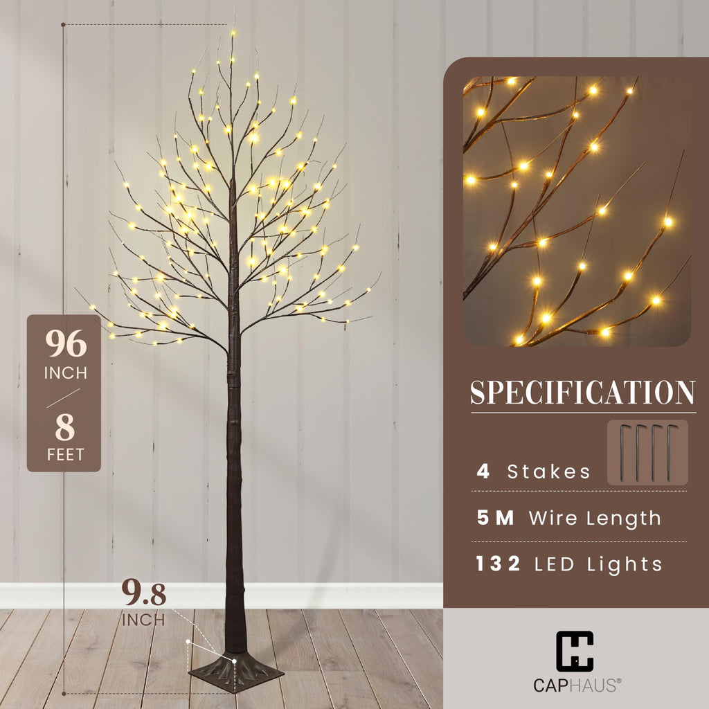 8 Ft Pre-Lit Twinkling Brown Birch Tree with 132 Warm White LED P614