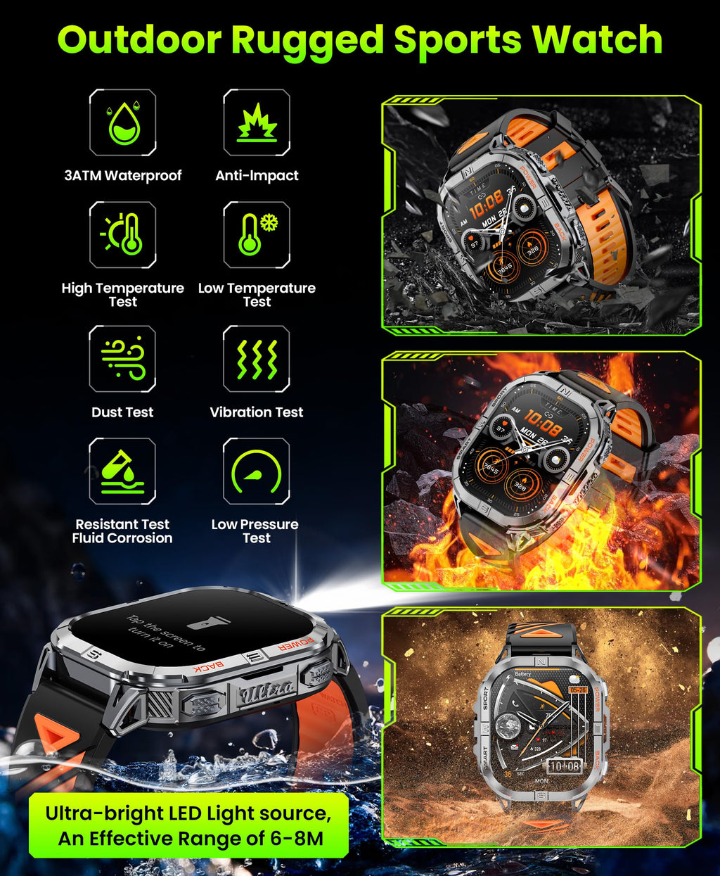 Black GPS Compass AMOLED Smart Watch Q493535