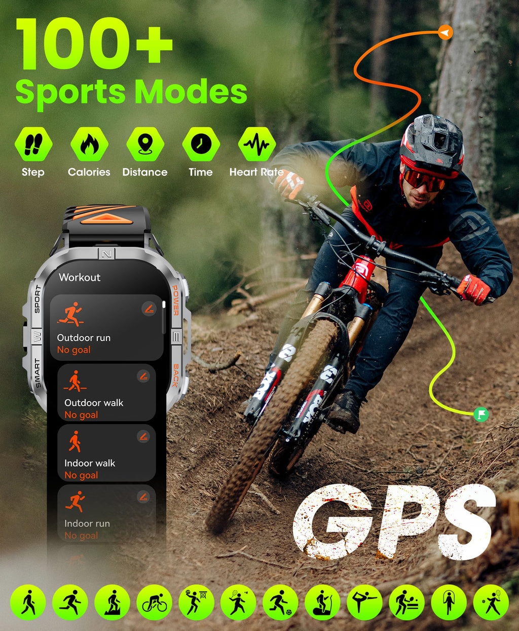 Black GPS Compass AMOLED Smart Watch Q493535