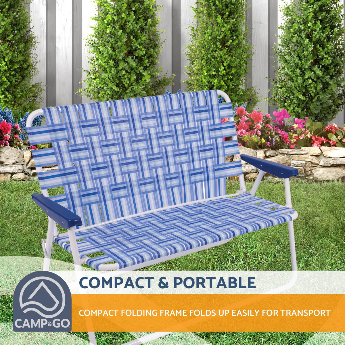Blue/White Double-Wide Folding Web Lawn Chair G285860