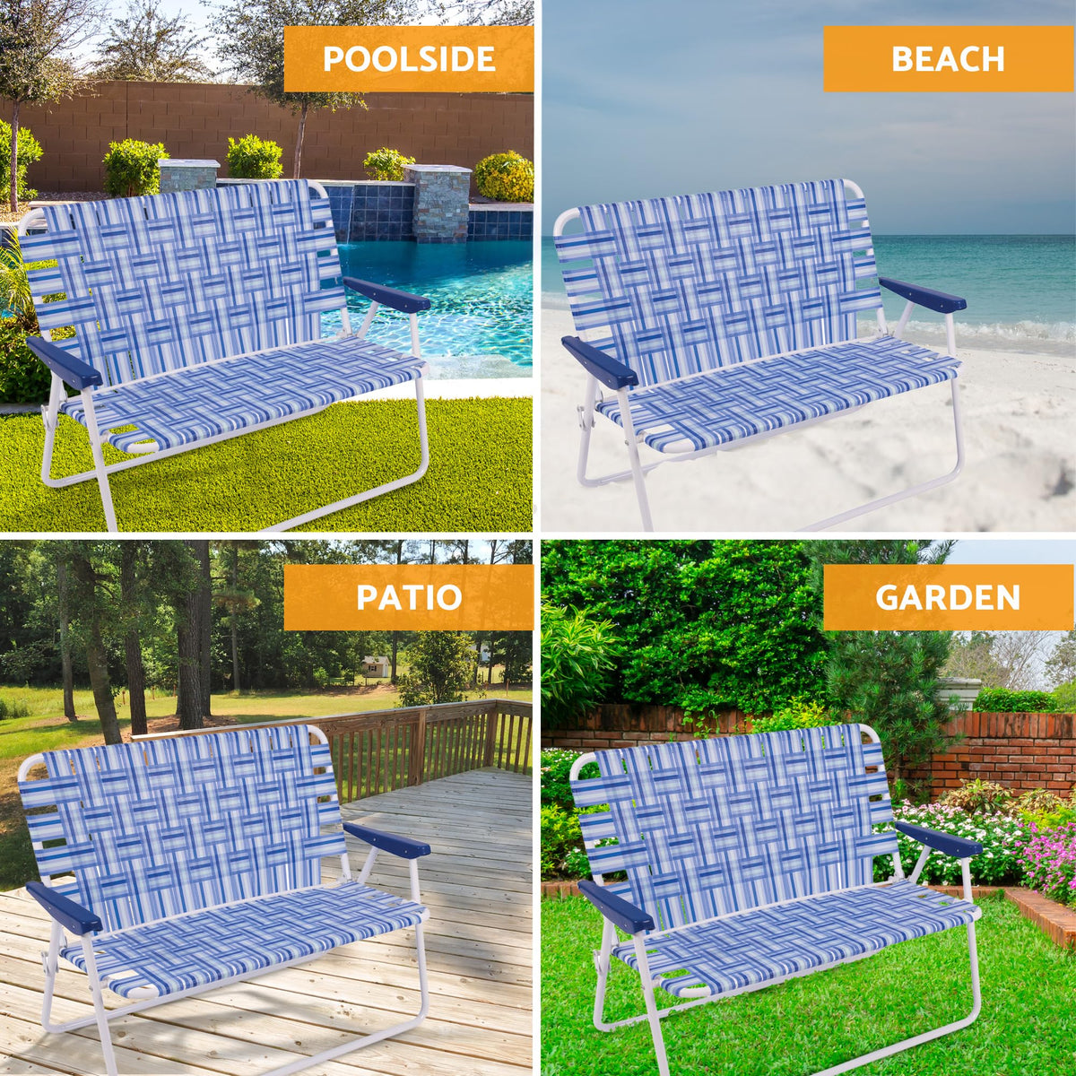 Blue/White Double-Wide Folding Web Lawn Chair G285860