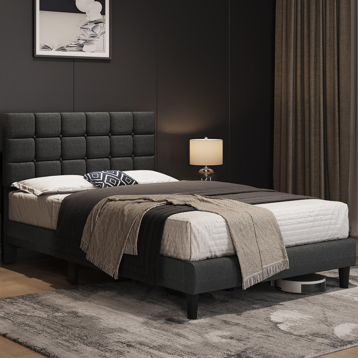 Full Size Upholstered Tufted Bed Frame with Headboard P6962