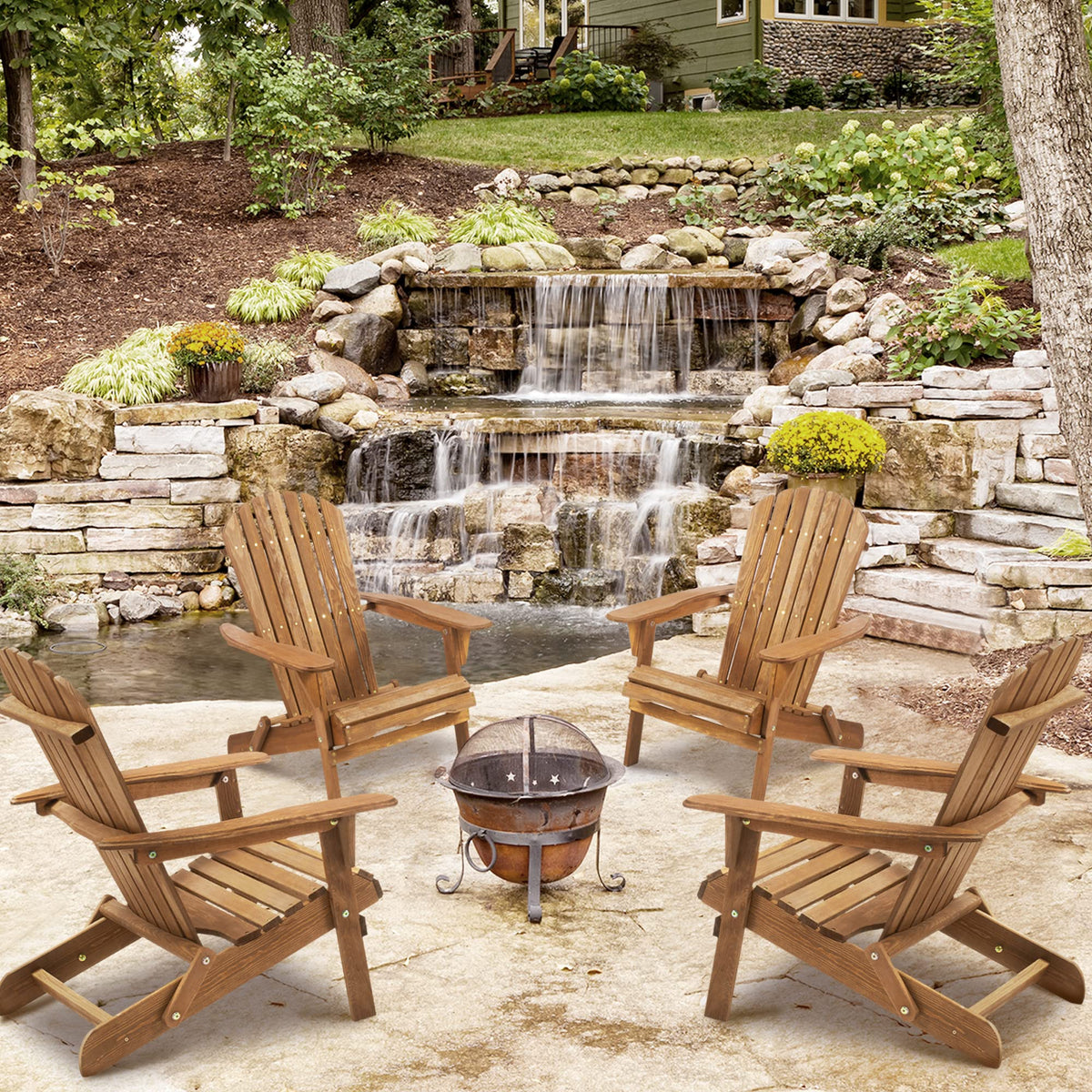 Wood Folding Adirondack Chair Set of 2 Solid Cedar E40973