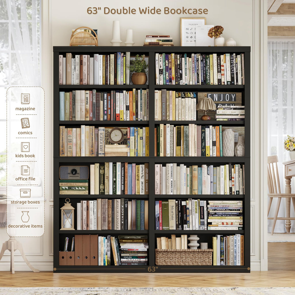 73" Tall Black 6-Tier Double Wide Bookshelf M269499