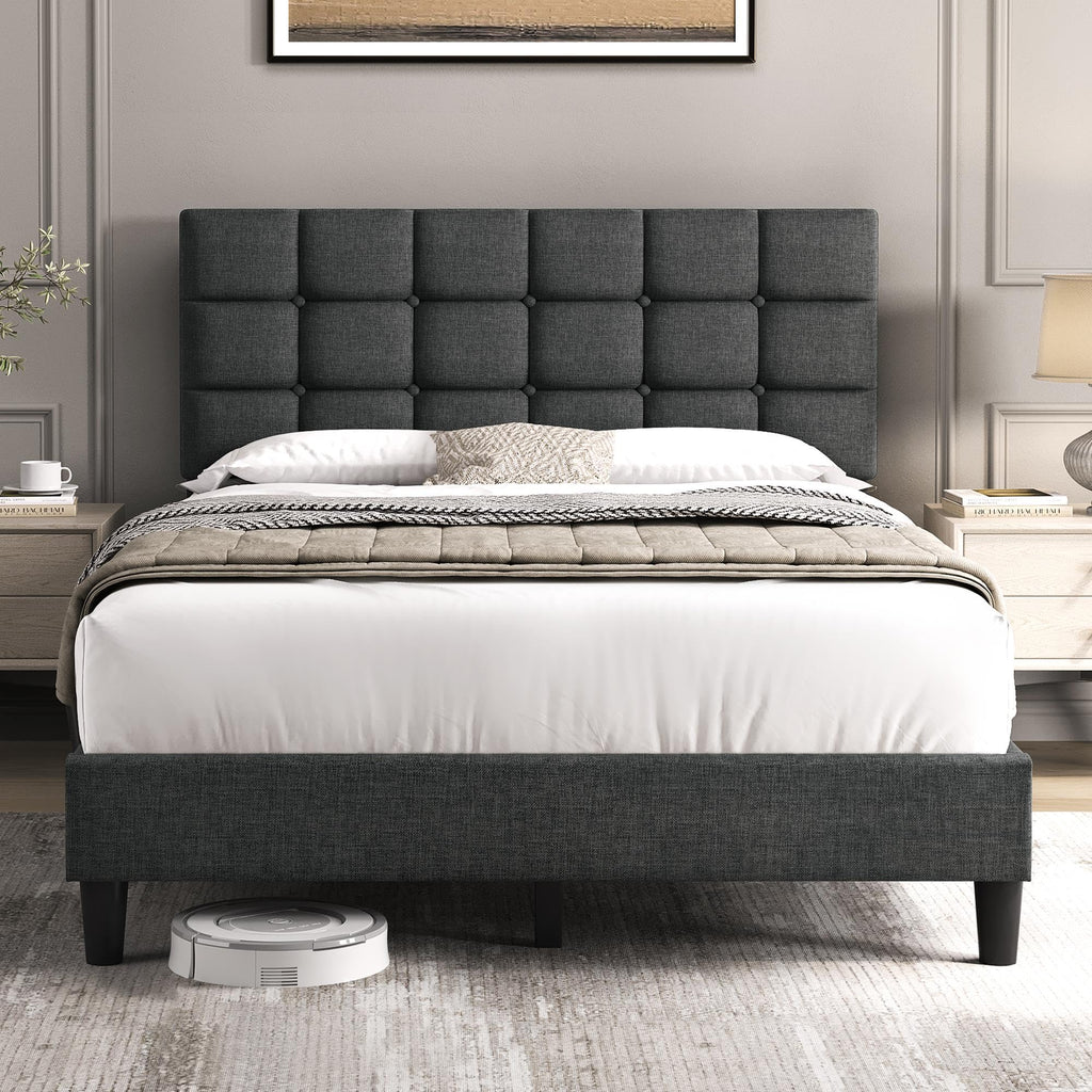 Full Size Upholstered Tufted Bed Frame with Headboard P6962
