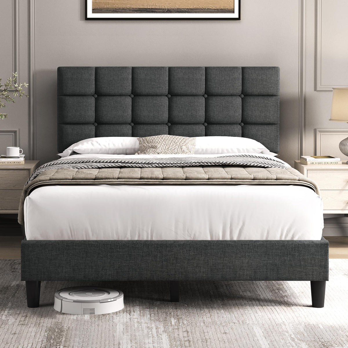 Full Size Upholstered Tufted Bed Frame with Headboard P6962