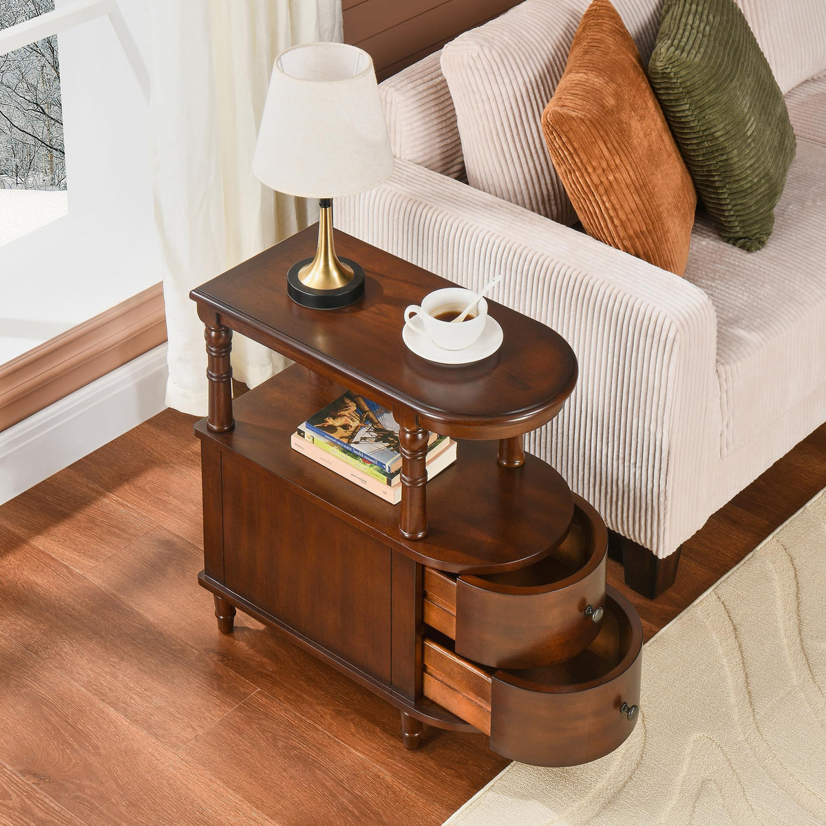Set of 2 Slim Wood End Table with 2 Drawers & Shelf S640575
