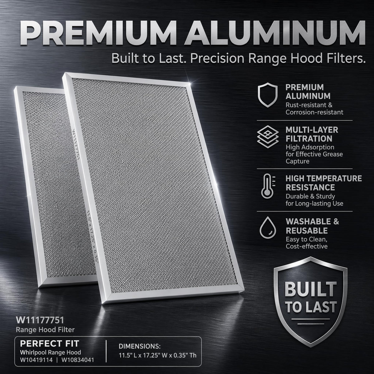 Aluminum Mesh Range Hood Filter 11.5"x17.25" 2 Pack M632177