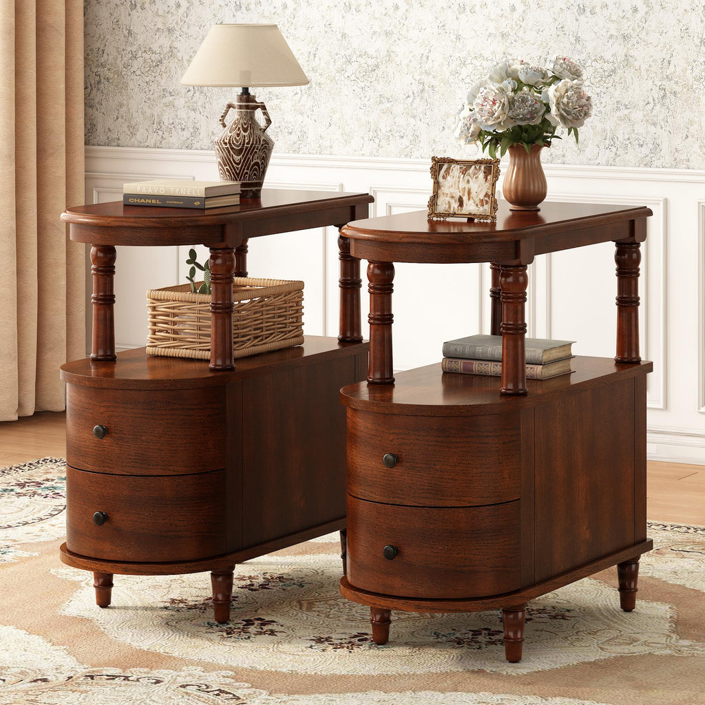 Set of 2 Slim Wood End Table with 2 Drawers & Shelf S640575