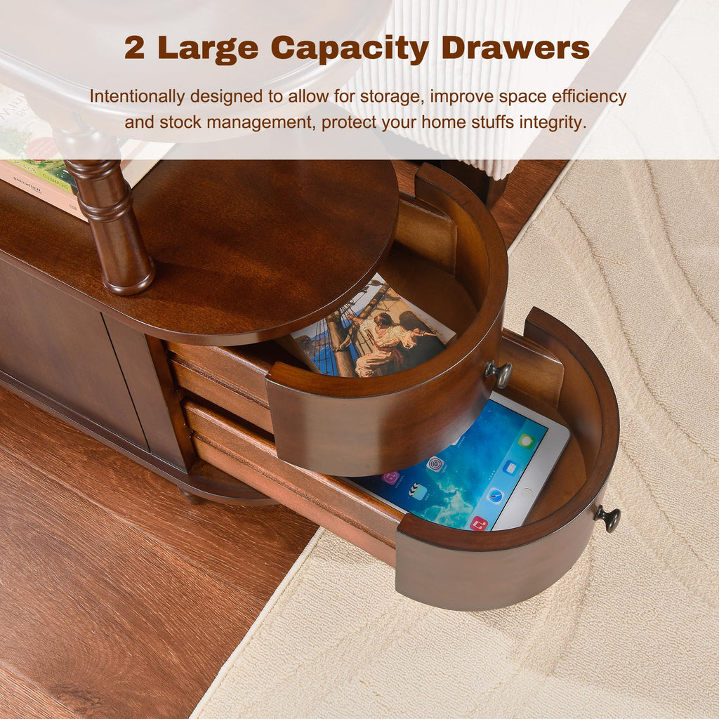 Set of 2 Slim Wood End Table with 2 Drawers & Shelf S640575