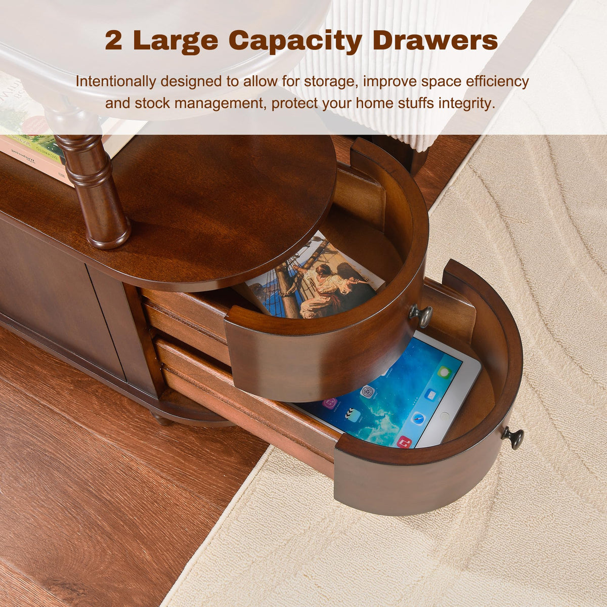 Set of 2 Slim Wood End Table with 2 Drawers & Shelf S640575