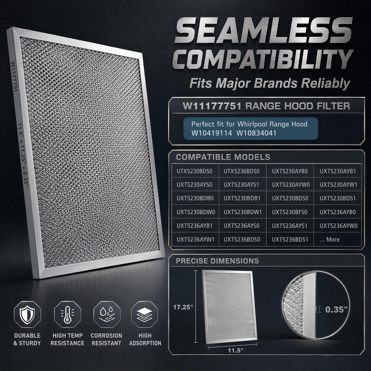 Aluminum Mesh Range Hood Filter 11.5"x17.25" 2 Pack M632177